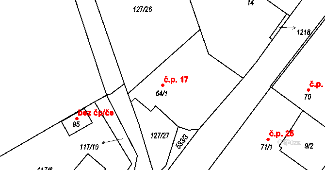 Bačkov 17 na parcele st. 64/1 v KÚ Bačkov, Katastrální mapa