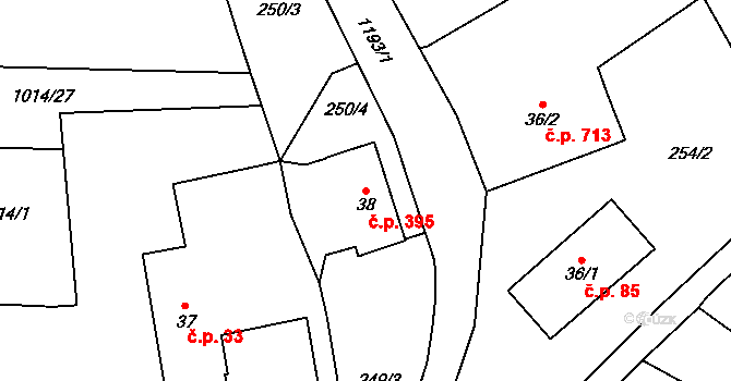 Červený Kostelec 395 na parcele st. 38 v KÚ Červený Kostelec, Katastrální mapa