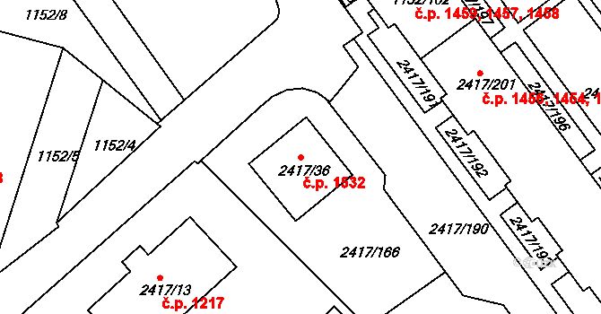 Rychnov nad Kněžnou 1532 na parcele st. 2417/36 v KÚ Rychnov nad Kněžnou, Katastrální mapa