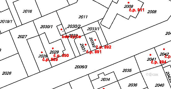 Holešov 891 na parcele st. 2031 v KÚ Holešov, Katastrální mapa