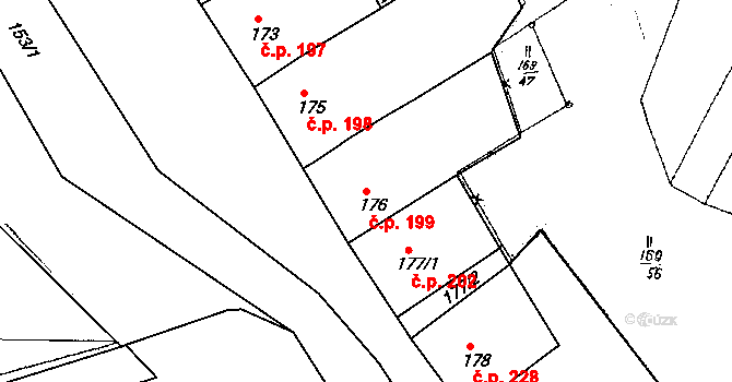 Dobšice 199 na parcele st. 176 v KÚ Dobšice u Znojma, Katastrální mapa