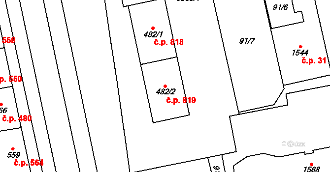 Hrušovany nad Jevišovkou 819 na parcele st. 482/2 v KÚ Hrušovany nad Jevišovkou, Katastrální mapa