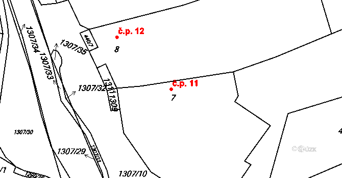 Plenkovice 11 na parcele st. 7 v KÚ Plenkovice, Katastrální mapa
