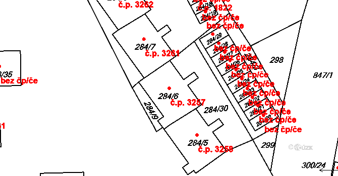 Znojmo 3257 na parcele st. 284/6 v KÚ Znojmo-Louka, Katastrální mapa