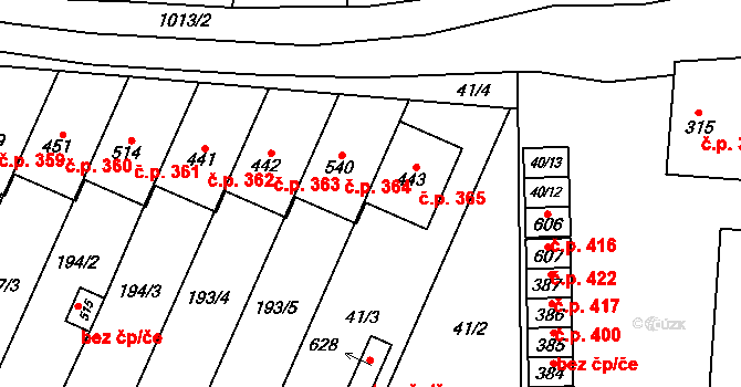 Kokory 365 na parcele st. 443 v KÚ Kokory, Katastrální mapa