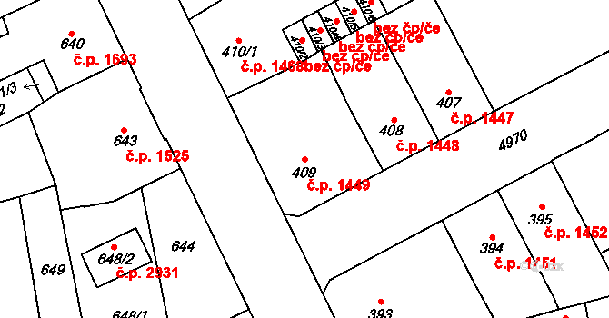 Přerov I-Město 1449, Přerov na parcele st. 409 v KÚ Přerov, Katastrální mapa