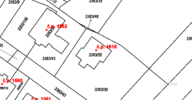 Kopřivnice 1618 na parcele st. 3363/55 v KÚ Kopřivnice, Katastrální mapa