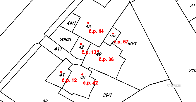 Přerov IX-Lýsky 36, Přerov na parcele st. 49 v KÚ Lýsky, Katastrální mapa