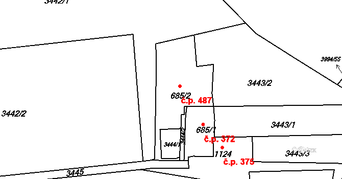 Lipník nad Bečvou I-Město 487, Lipník nad Bečvou na parcele st. 685/2 v KÚ Lipník nad Bečvou, Katastrální mapa