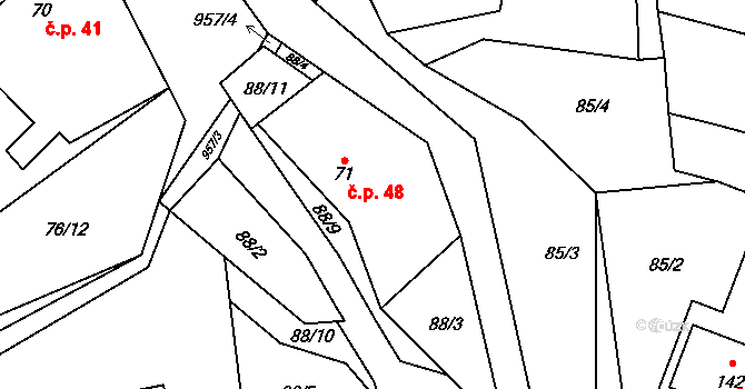 Lipník nad Bečvou V-Podhoří 48, Lipník nad Bečvou na parcele st. 71 v KÚ Podhoří na Moravě, Katastrální mapa