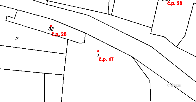 Olšany 17, Kluky na parcele st. 1 v KÚ Olšany u Čáslavi, Katastrální mapa