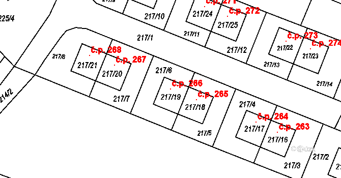 Hlízov 266 na parcele st. 217/19 v KÚ Hlízov, Katastrální mapa