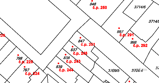 Telč-Podolí 251, Telč na parcele st. 847 v KÚ Telč, Katastrální mapa