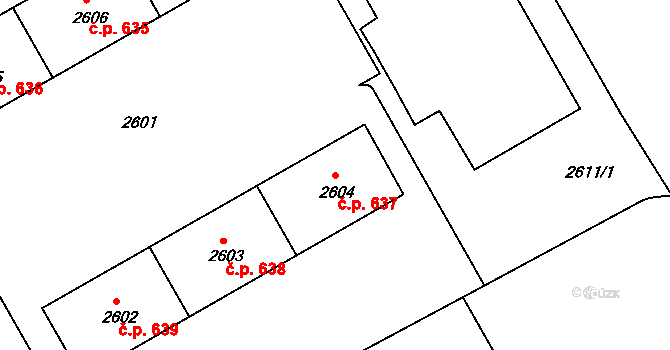 Lyžbice 637, Třinec na parcele st. 2604 v KÚ Lyžbice, Katastrální mapa