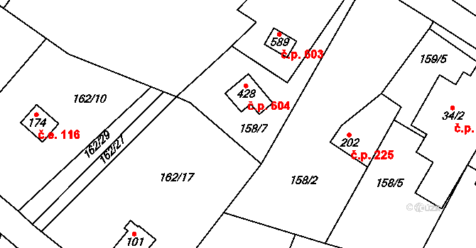 Březová 604, Březová-Oleško na parcele st. 428 v KÚ Březová u Zvole, Katastrální mapa