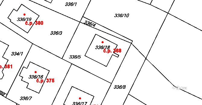 Kačice 368 na parcele st. 336/18 v KÚ Kačice, Katastrální mapa