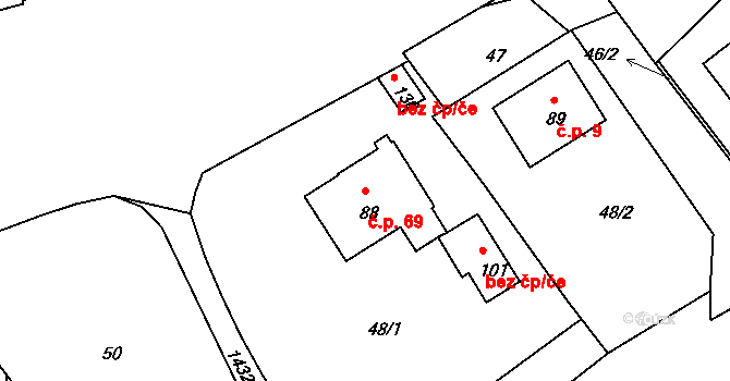 Brzkov 69 na parcele st. 88 v KÚ Brzkov, Katastrální mapa