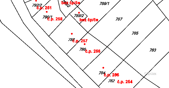 Stonařov 256 na parcele st. 786 v KÚ Stonařov, Katastrální mapa