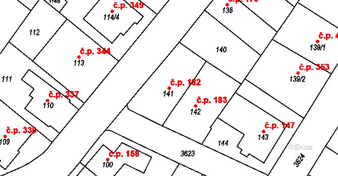Vyškov-Město 182, Vyškov na parcele st. 141 v KÚ Vyškov, Katastrální mapa
