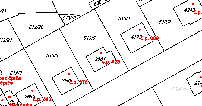 Šumperk 629 na parcele st. 2661 v KÚ Šumperk, Katastrální mapa