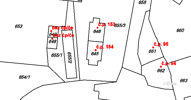 Kvaň 154, Zaječov na parcele st. 645 v KÚ Kvaň, Katastrální mapa