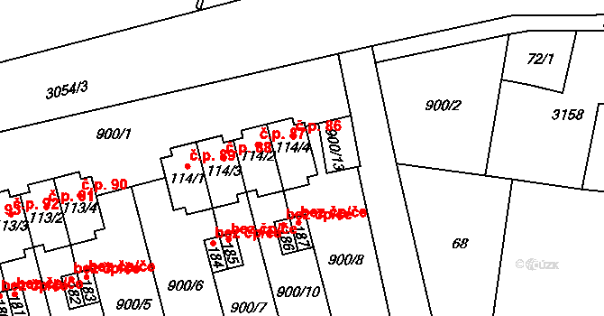 Damnov 86, Bor na parcele st. 114/4 v KÚ Damnov, Katastrální mapa