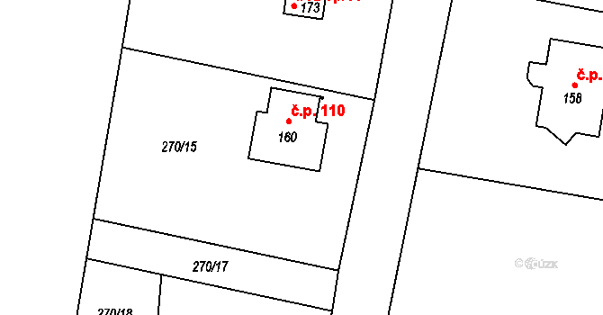 Černěves 110 na parcele st. 160 v KÚ Černěves, Katastrální mapa