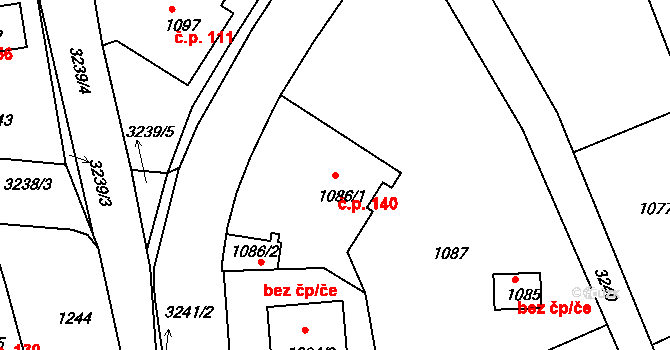 Planá nad Lužnicí 140 na parcele st. 1086/1 v KÚ Planá nad Lužnicí, Katastrální mapa
