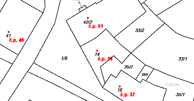 Roseč 38 na parcele st. 14 v KÚ Roseč, Katastrální mapa