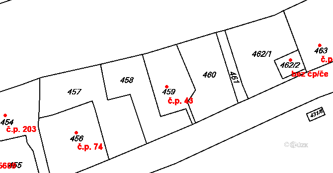 Neštěmice 43, Ústí nad Labem na parcele st. 459 v KÚ Neštěmice, Katastrální mapa