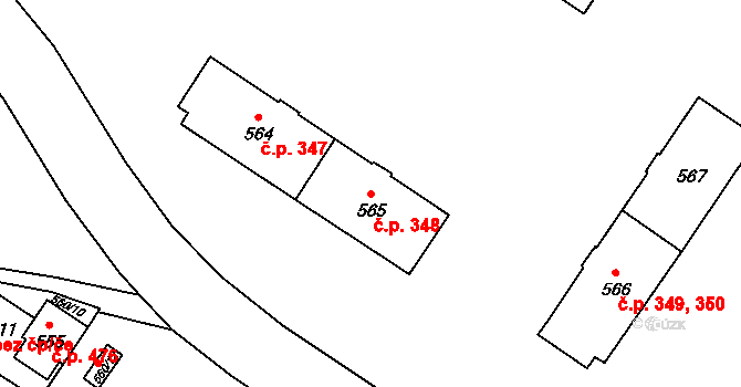 Milovice 348 na parcele st. 565 v KÚ Milovice nad Labem, Katastrální mapa