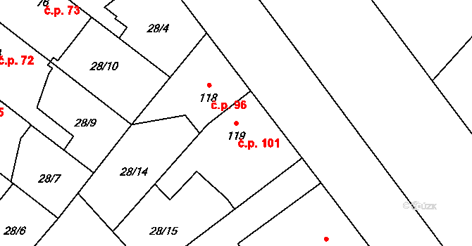 Velké Zboží 101, Poděbrady na parcele st. 119 v KÚ Velké Zboží, Katastrální mapa