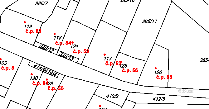 Bžany 52 na parcele st. 117 v KÚ Bžany, Katastrální mapa