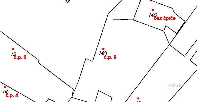 Ohrazenice 6, Jaroměřice nad Rokytnou na parcele st. 14/1 v KÚ Ohrazenice na Moravě, Katastrální mapa