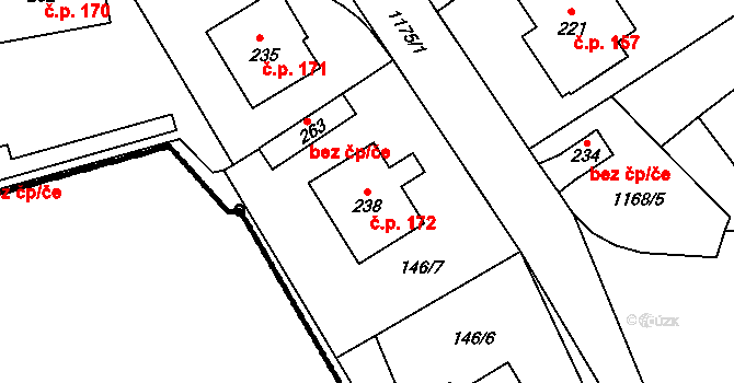 Jakubov u Moravských Budějovic 172 na parcele st. 238 v KÚ Jakubov u Moravských Budějovic, Katastrální mapa