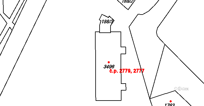 Břeclav 2777,2779 na parcele st. 3496 v KÚ Břeclav, Katastrální mapa