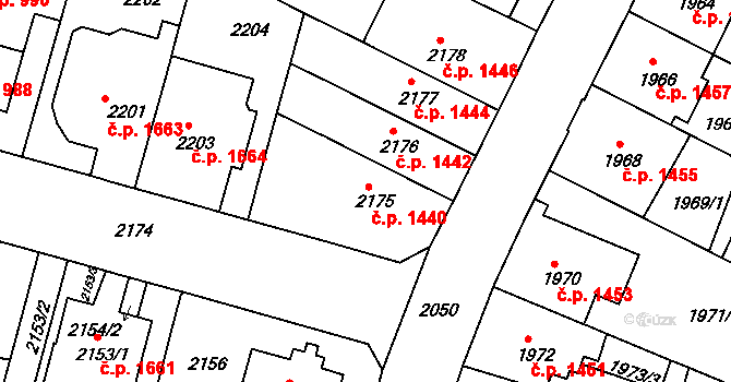 Černá Pole 1440, Brno na parcele st. 2175 v KÚ Černá Pole, Katastrální mapa