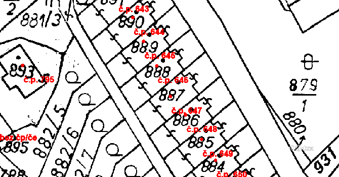 Rychnov u Jablonce nad Nisou 647 na parcele st. 887 v KÚ Rychnov u Jablonce nad Nisou, Katastrální mapa