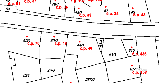 Černčice 46 na parcele st. 44/1 v KÚ Černčice u Loun, Katastrální mapa