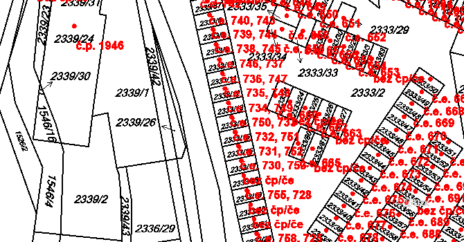 Pelhřimov 751 na parcele st. 2333/14 v KÚ Pelhřimov, Katastrální mapa