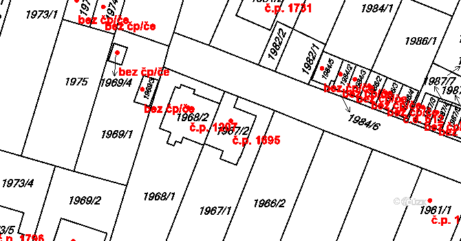 Trnovany 1695, Teplice na parcele st. 1967/2 v KÚ Teplice-Trnovany, Katastrální mapa