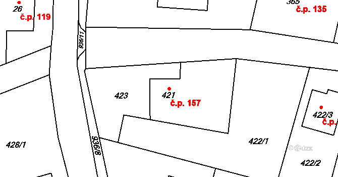 Chlebovice 157, Frýdek-Místek na parcele st. 421 v KÚ Chlebovice, Katastrální mapa