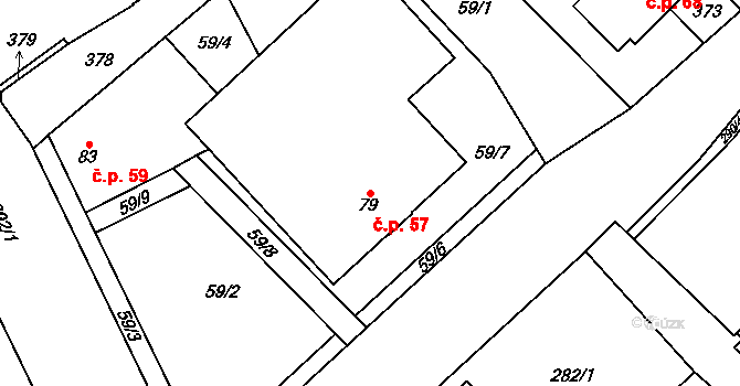 Rozvadovice 57, Litovel na parcele st. 79 v KÚ Rozvadovice, Katastrální mapa