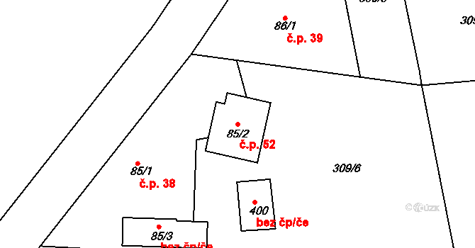 Dobšín 52 na parcele st. 85/2 v KÚ Dobšín, Katastrální mapa
