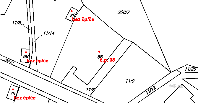 Habartice 35, Klatovy na parcele st. 56 v KÚ Habartice u Obytců, Katastrální mapa