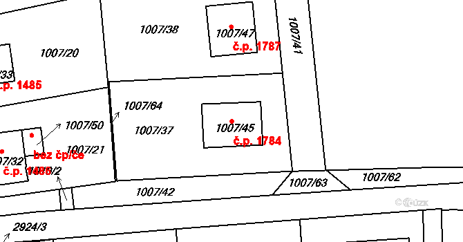 Turnov 1784 na parcele st. 1007/45 v KÚ Turnov, Katastrální mapa