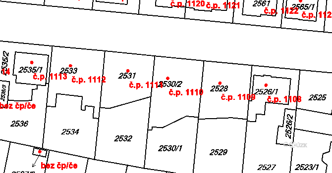 Horní Počernice 1110, Praha na parcele st. 2530/2 v KÚ Horní Počernice, Katastrální mapa