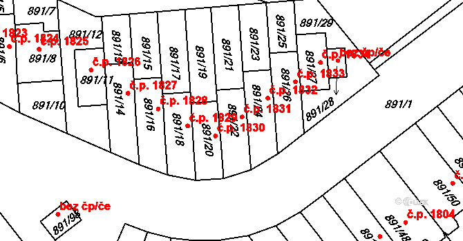 Krč 1831, Praha na parcele st. 891/22 v KÚ Krč, Katastrální mapa