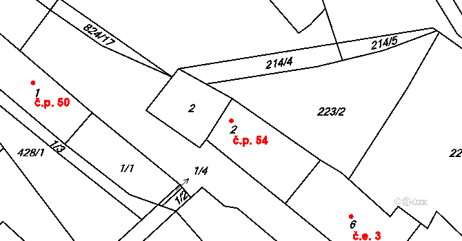 Lutová 54, Chlum u Třeboně na parcele st. 2 v KÚ Lutová, Katastrální mapa