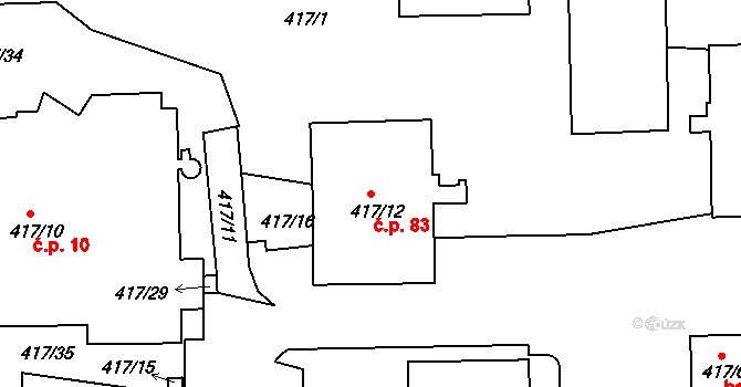 Liboc 83, Praha na parcele st. 417/12 v KÚ Liboc, Katastrální mapa